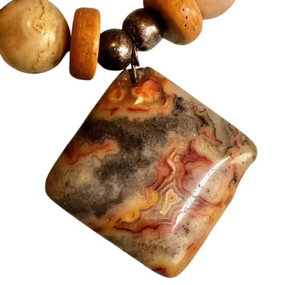 Crazy Lace Agate Pendant Necklace – Sterling Clasp, Natural Stone Beads - Picture 12 of 13